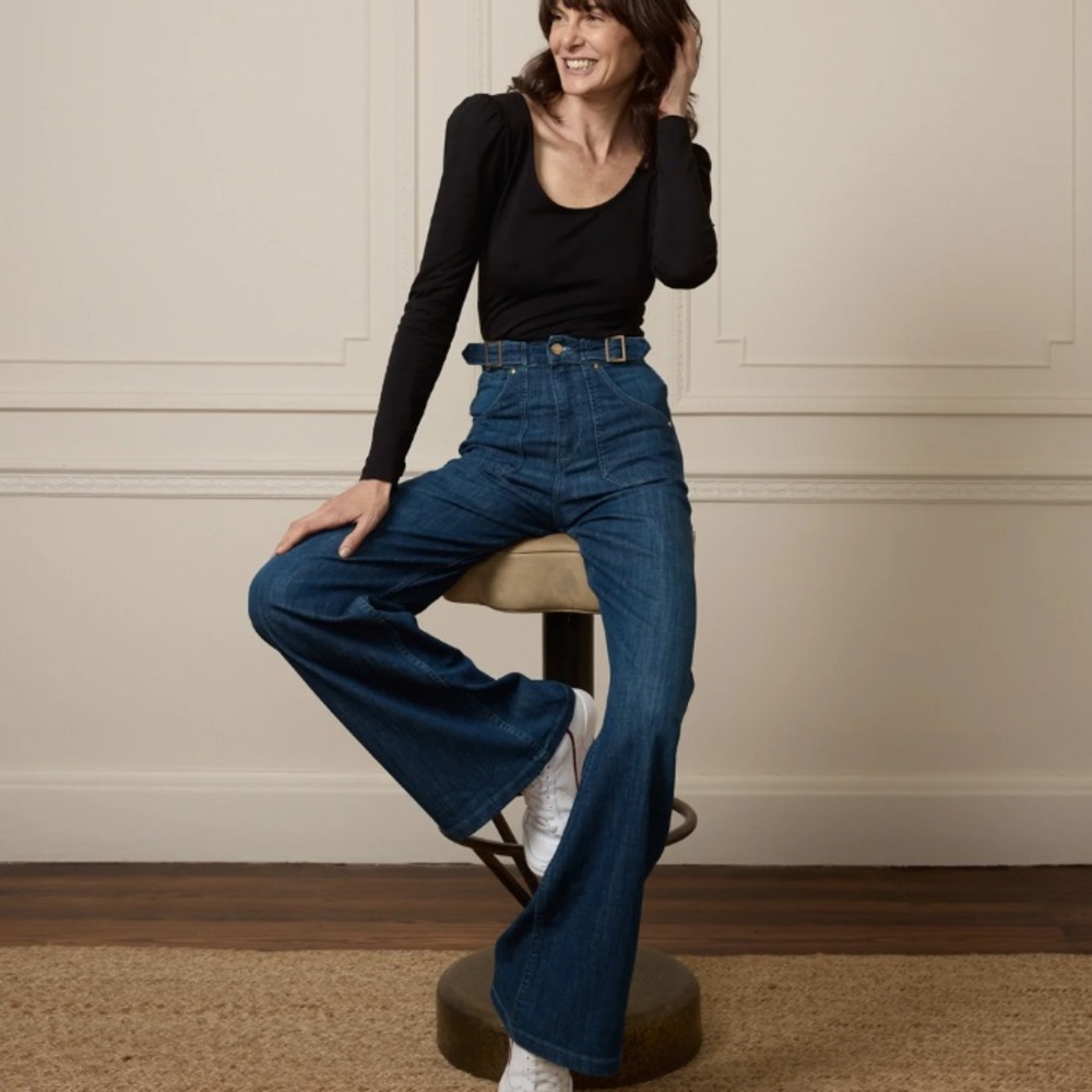 Donna Ida MINNIE HIGH TOP FULL LENGTH WIDE LEG FLARED JEANS MOONLIT MORNING 29
